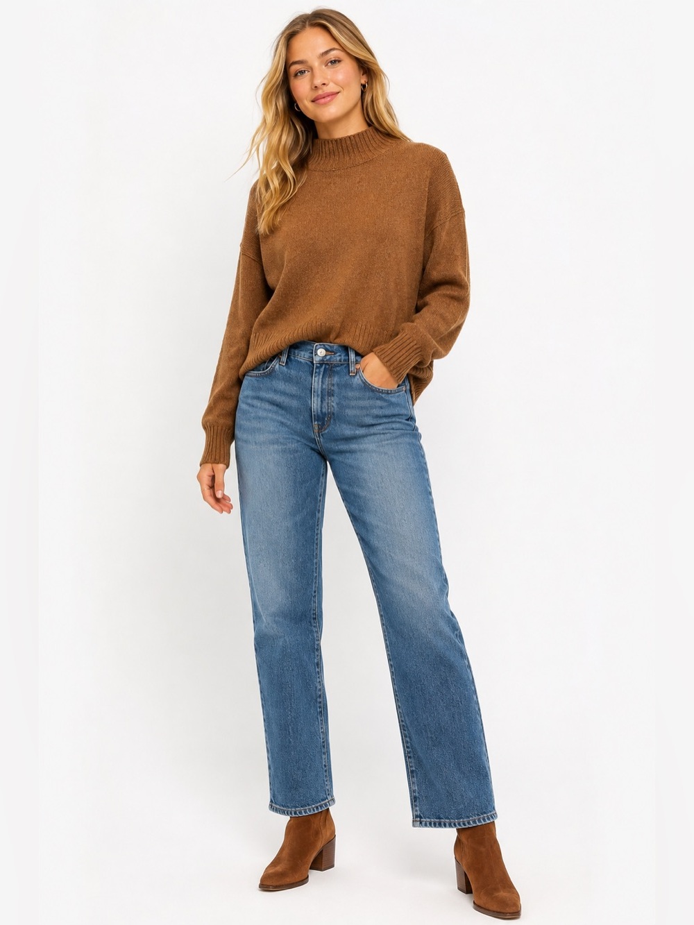 American Eagle Mock Neck Sweater Brown Cozy Knit Pullover XS